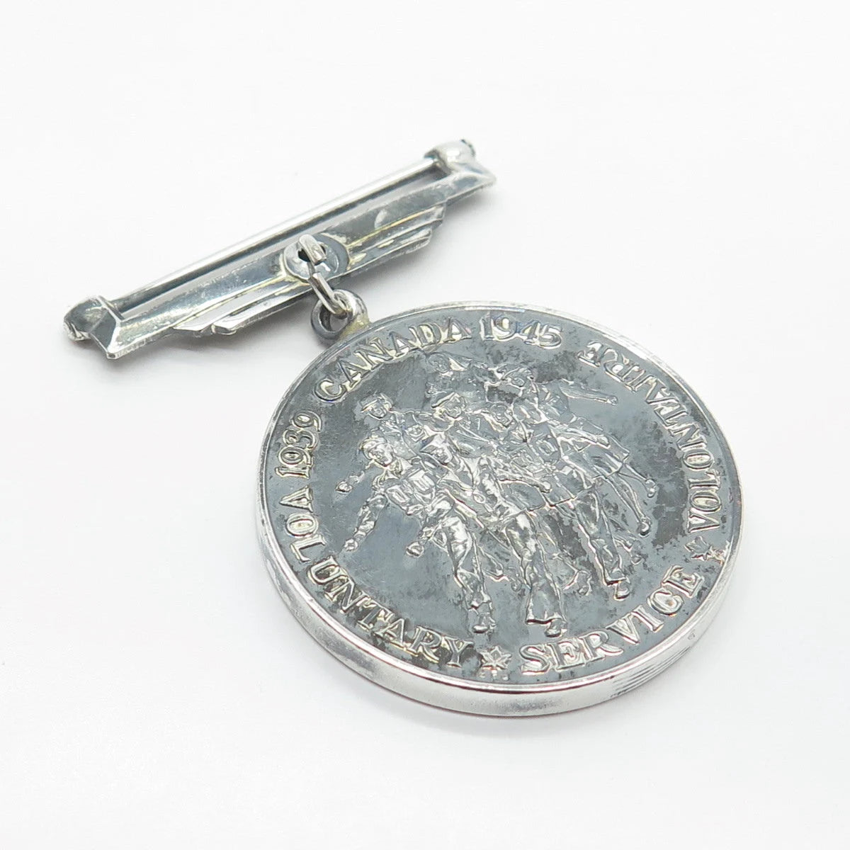 925 Sterling Silver Vintage Canada 1939 1945 Voluntary Service Coin Pin Brooch