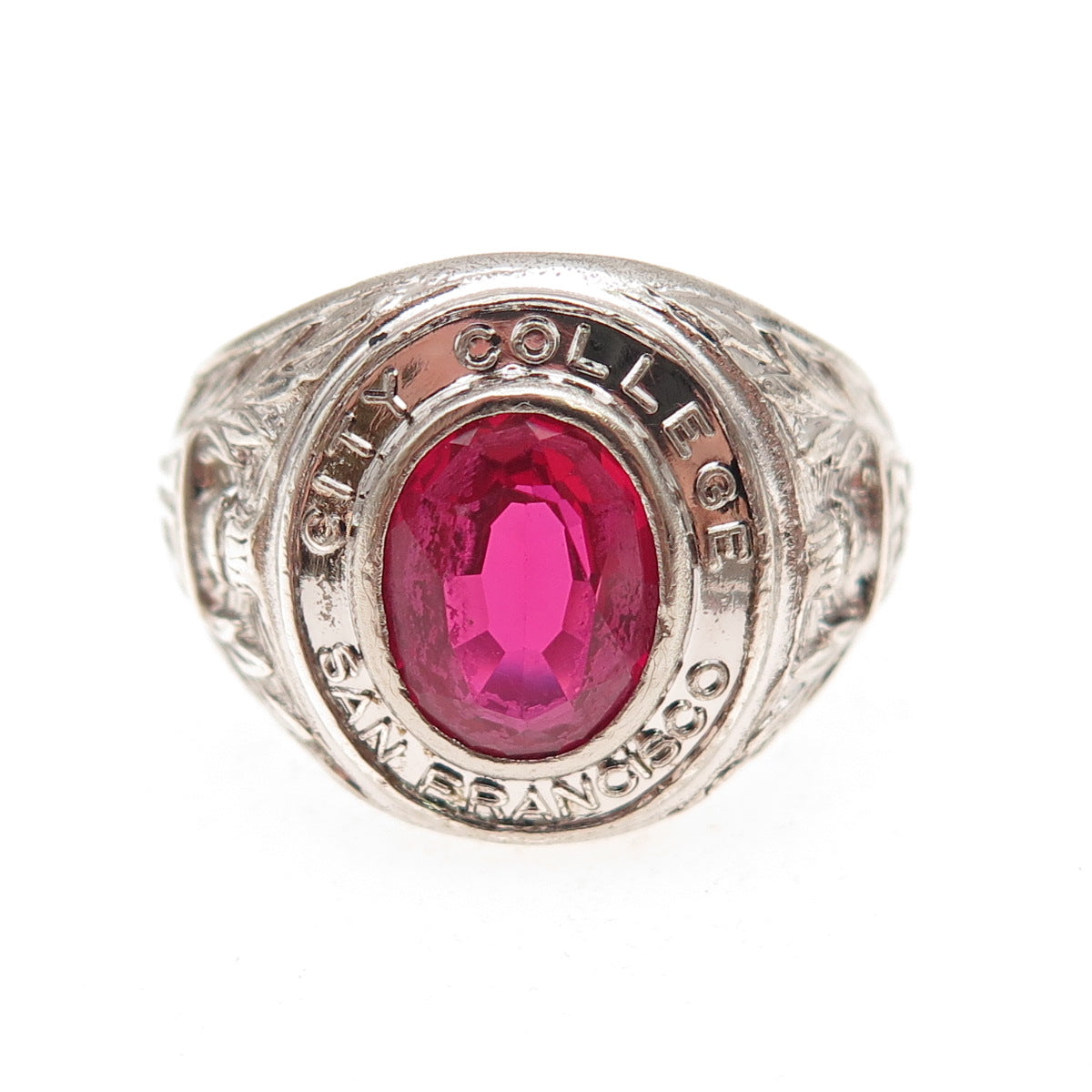 Kinney 925 Sterling Vintage 1962 Lab-Created Ruby City College SF Ring Size 9