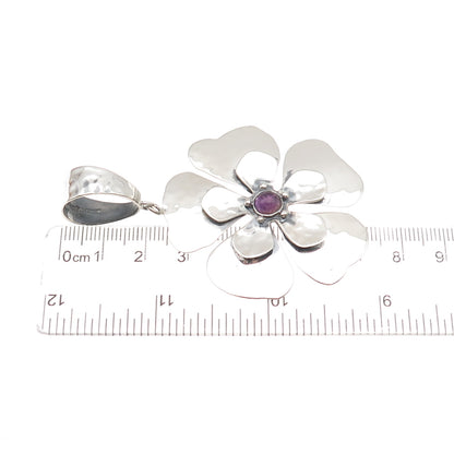AIL Aluma 925 Sterling Silver Vintage Real Amethyst Flower Hammered Pendant