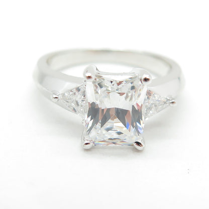 925 Sterling Silver Radiant & Triangle C Z Engagement Ring Size 7.25