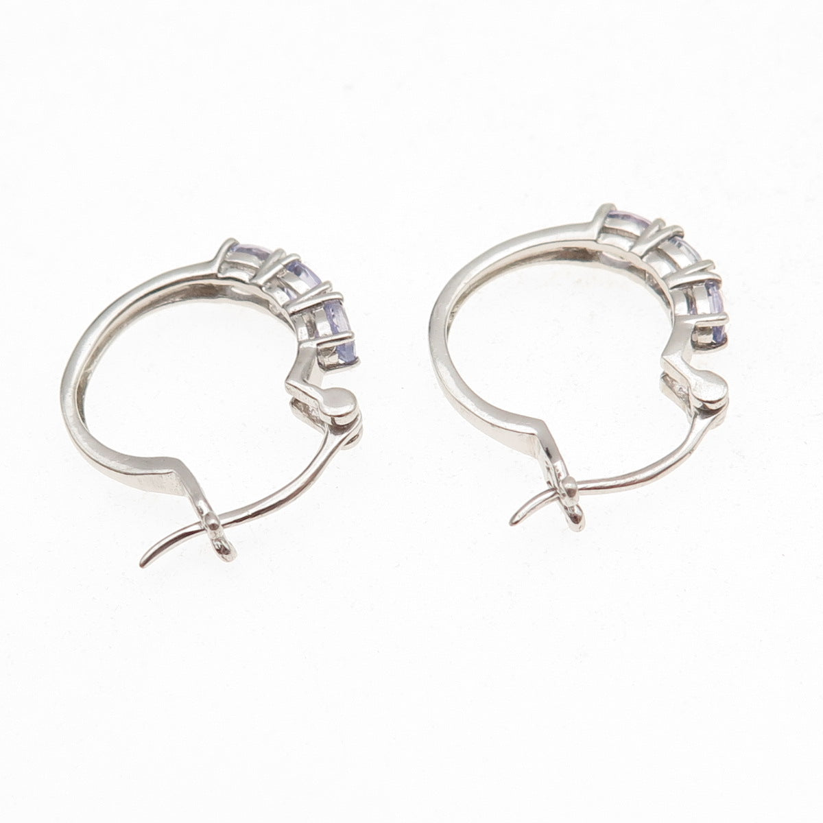 Chuck Clemency 925 Sterling Silver Real Oval-Cut Iolite Hoop Earrings