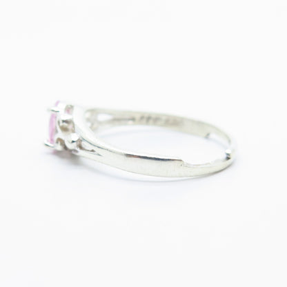 925 Sterling Silver Pink C Z Adjustable Ring Size 6.5
