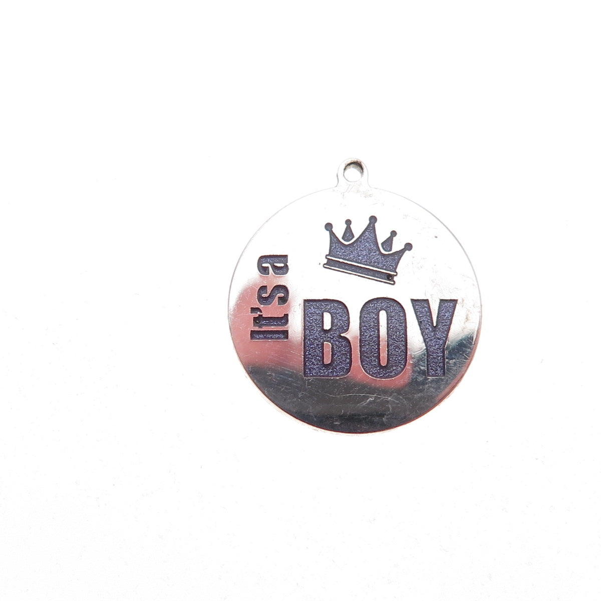 925 Sterling Silver Purple Enamel It's A Boy Round Tag Charm Pendant