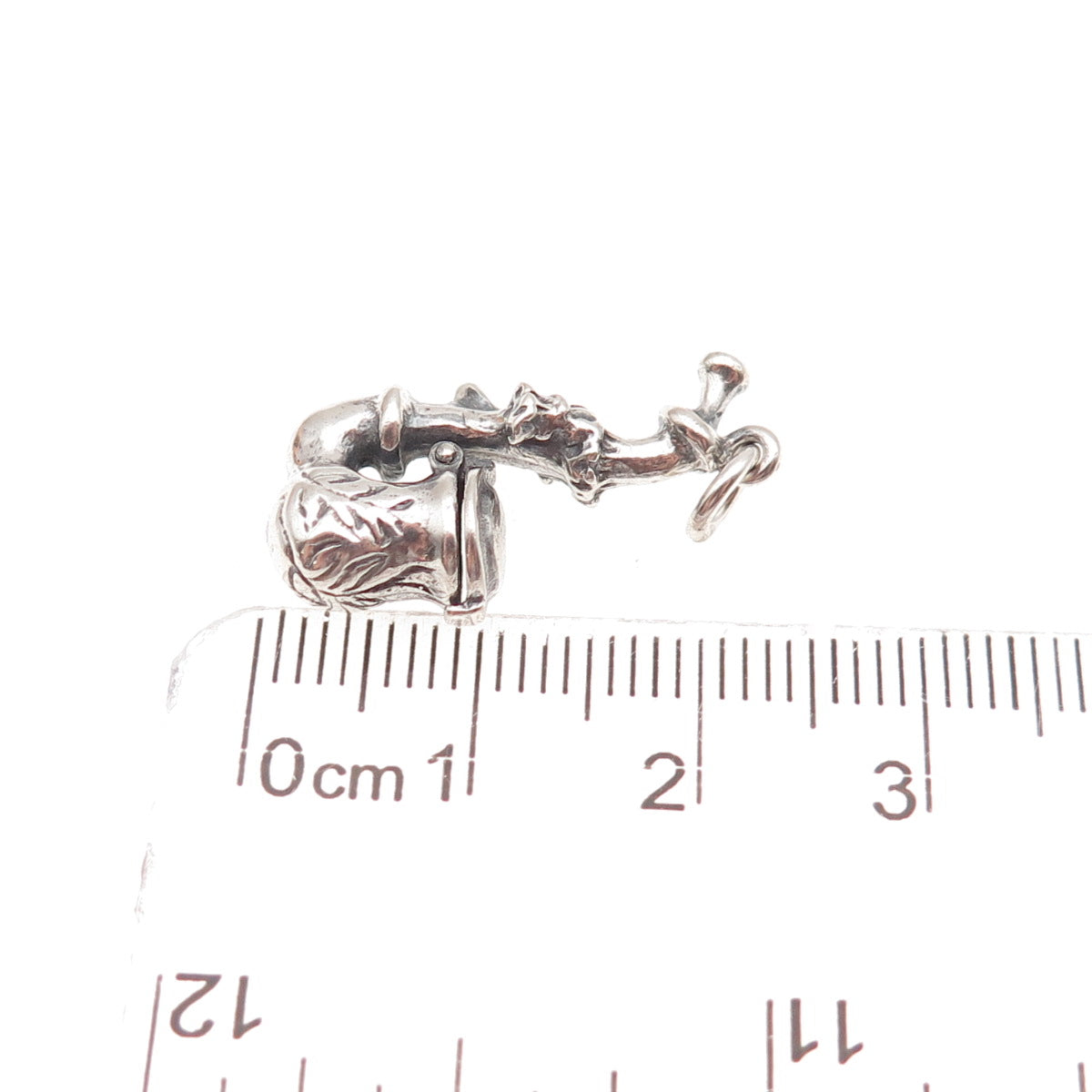 835 Silver Antique Art Deco Smoking Pipe Oxidized 3D Charm Pendant
