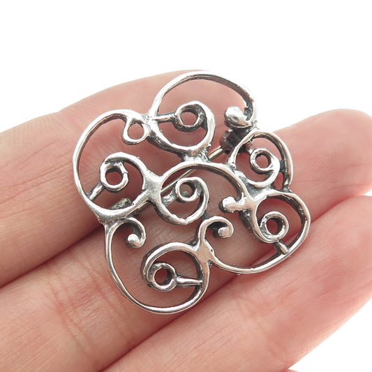 925 Sterling Silver Vintage Swirl Ornate Pin Brooch