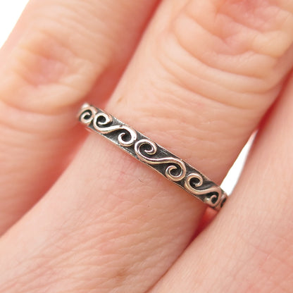 925 Sterling Silver Vintage Swirl Oxidized Stackable Band Ring Size 5