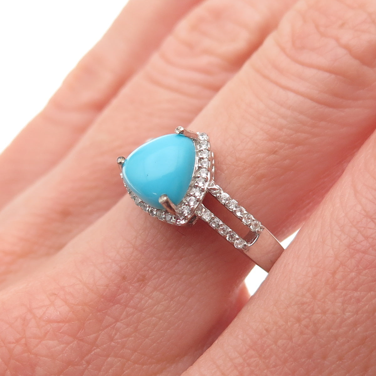 Chuck Clemency 925 Sterling Silver Real Turquoise & White Topaz Ring Size 8.25