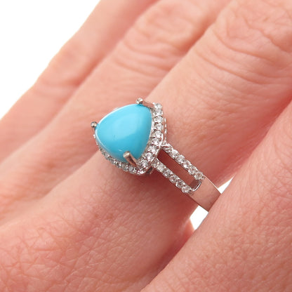 Chuck Clemency 925 Sterling Silver Real Turquoise & White Topaz Ring Size 8.25