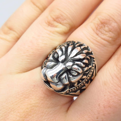 925 Sterling Silver Vintage Lion Domed Ring Size 8.25