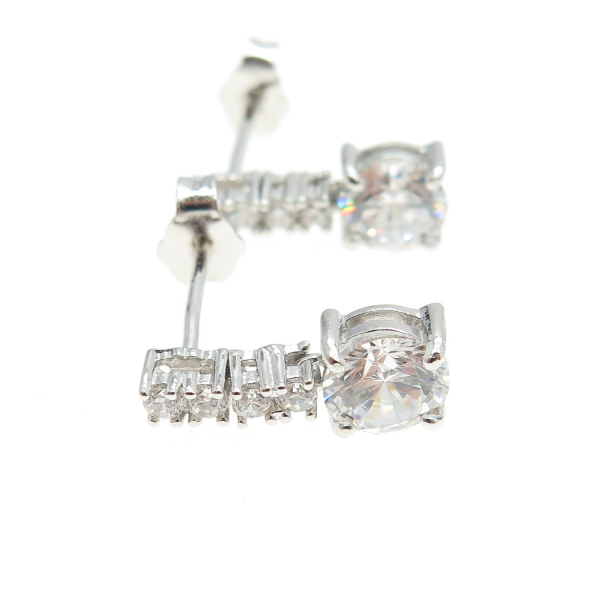 925 Sterling Silver Round-Cut C Z Bar Drop Earrings