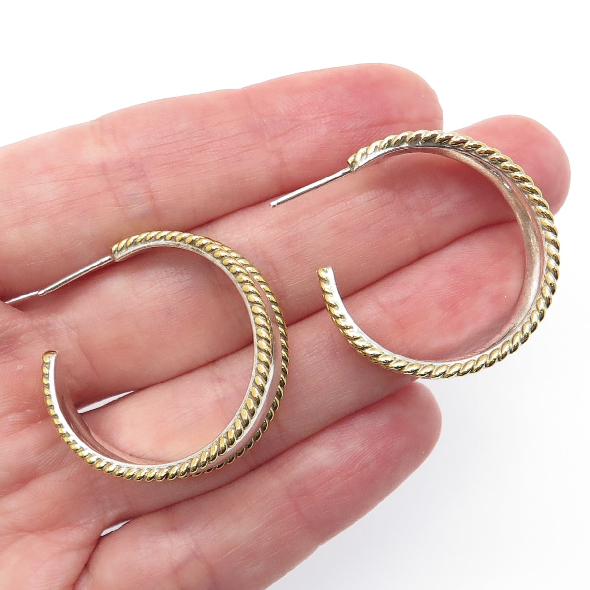ATI ANNIKA WITT 925 Sterling Silver 2-Tone Vintage Mexico Crescent Hoop Earrings