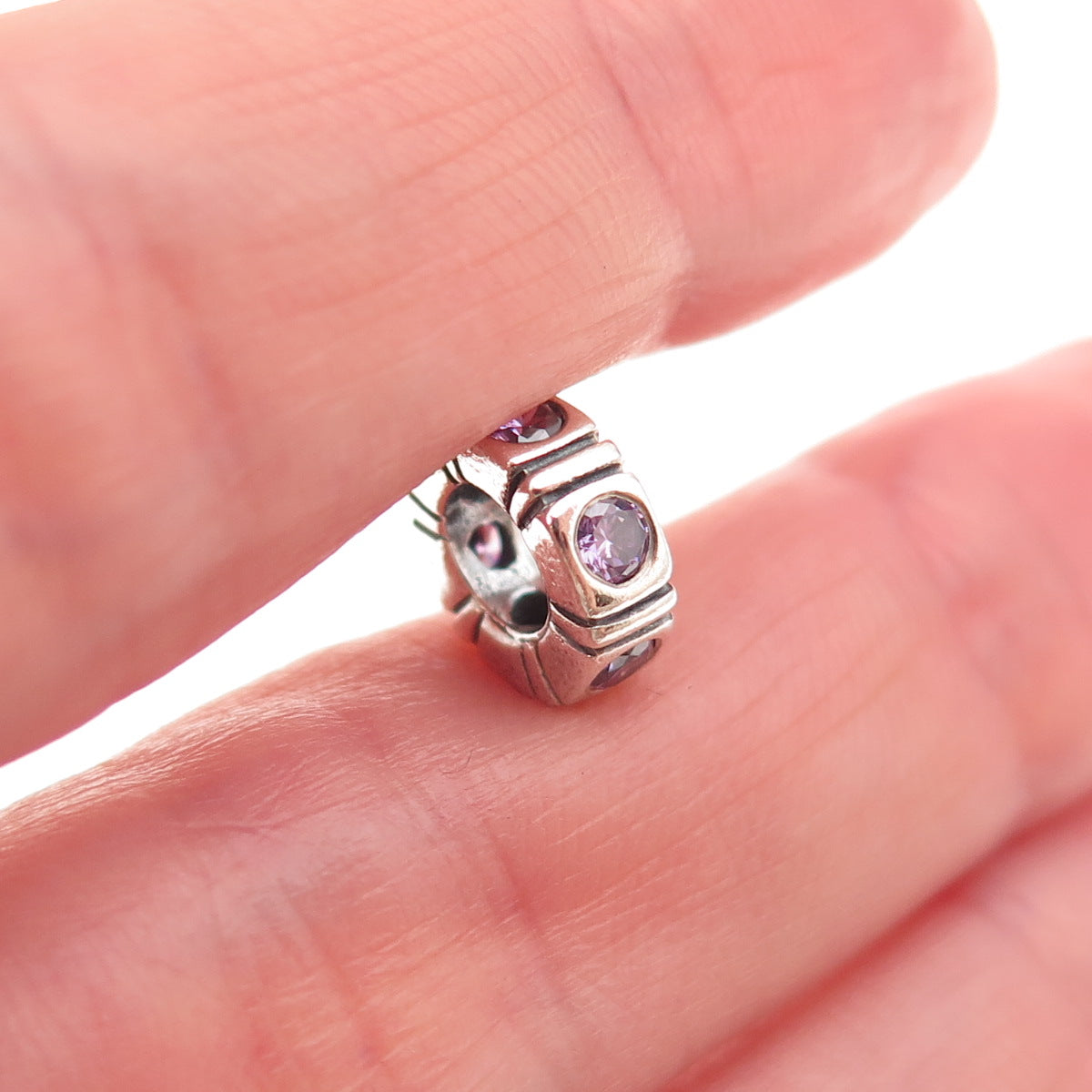 Pandora 925 Sterling Silver Purple C Z Trinity Spacer Slide Charm