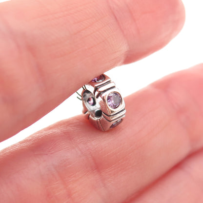 Pandora 925 Sterling Silver Purple C Z Trinity Spacer Slide Charm