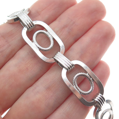 UNOAERRE 925 Sterling Silver Vintage Italy Geometric Link Bracelet 6.75"