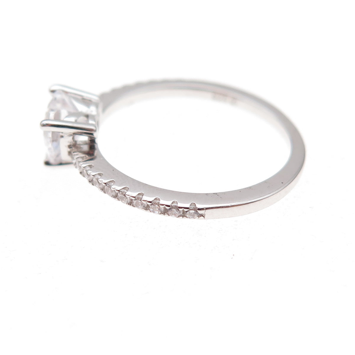 925 Sterling Silver Heart & Round-Cut C Z Ring Size 6