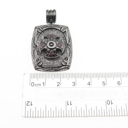 JOLUSA 925 Sterling Silver Black Rhodium Real Pink Sapphire Cross Pendant