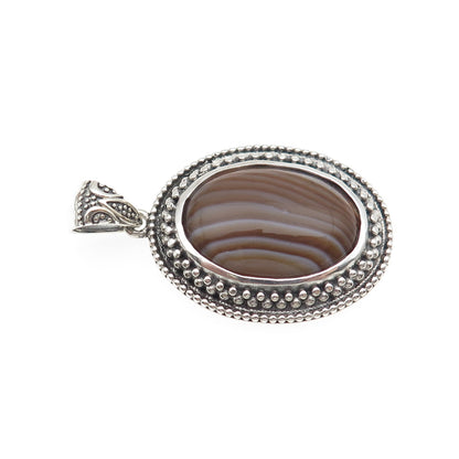 BERIA 925 Sterling Silver Vintage Real Agate Granulated Oxidized Charm Pendant