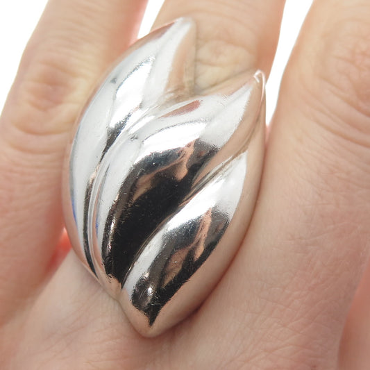 925 Sterling Silver Vintage Mexico Modernist Puffy Flame Ring Size 7.75