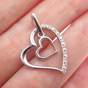 CHARLES WINSTON 925 Sterling Silver Round-Cut C Z Heart Charm Pendant