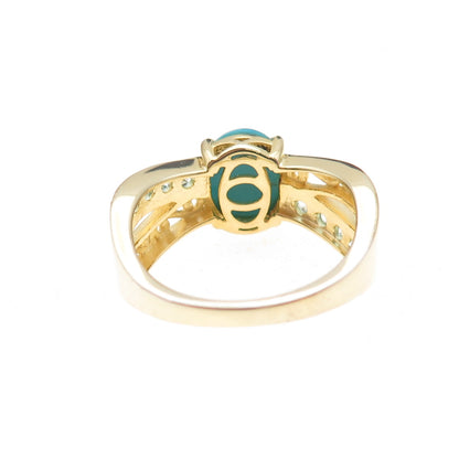 925 Sterling Gold Plated Sleeping Beauty Turquoise & Blue Topaz Ring Size 8.25