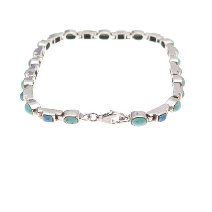 Chapal Zenray 925 Sterling Silver Vintage Real Turquoise & Lapis Bracelet 7.25"