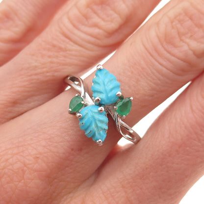 Chuck Clemency 925 Sterling Silver Real Turquoise Emerald Floral Ring Size 8.25