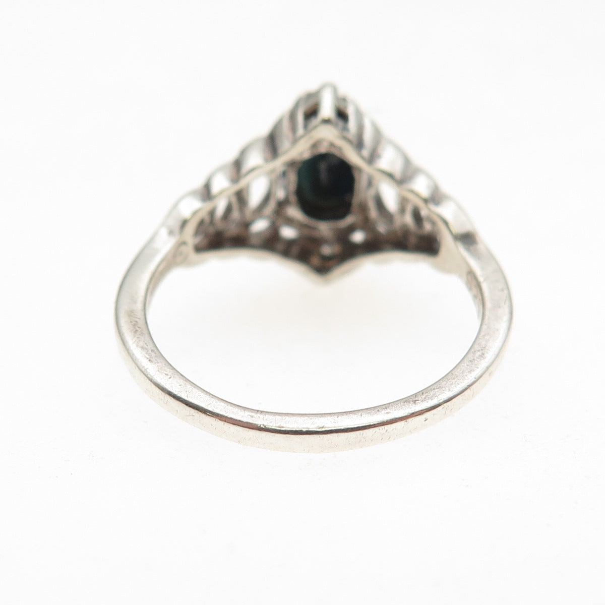 925 Sterling Silver Vintage Real Sapphire & C Z Oxidized Ring Size 6