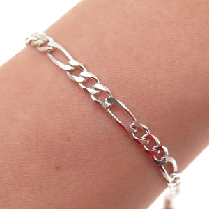 925 Sterling Silver Vintage Italy Figaro Link Bracelet 7"