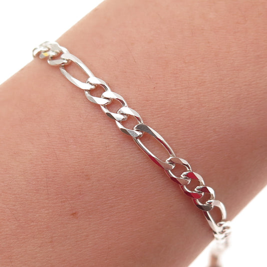 925 Sterling Silver Vintage Italy Figaro Link Bracelet 7"