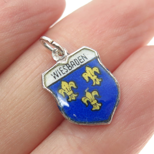 REU 800 Silver Vintage Colorful Enamel "Wiesbaden" Coat of Arms Charm Pendant