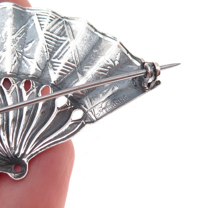 925 Sterling Silver Antique Art Deco Japanese Fan Oxidized Pin Brooch