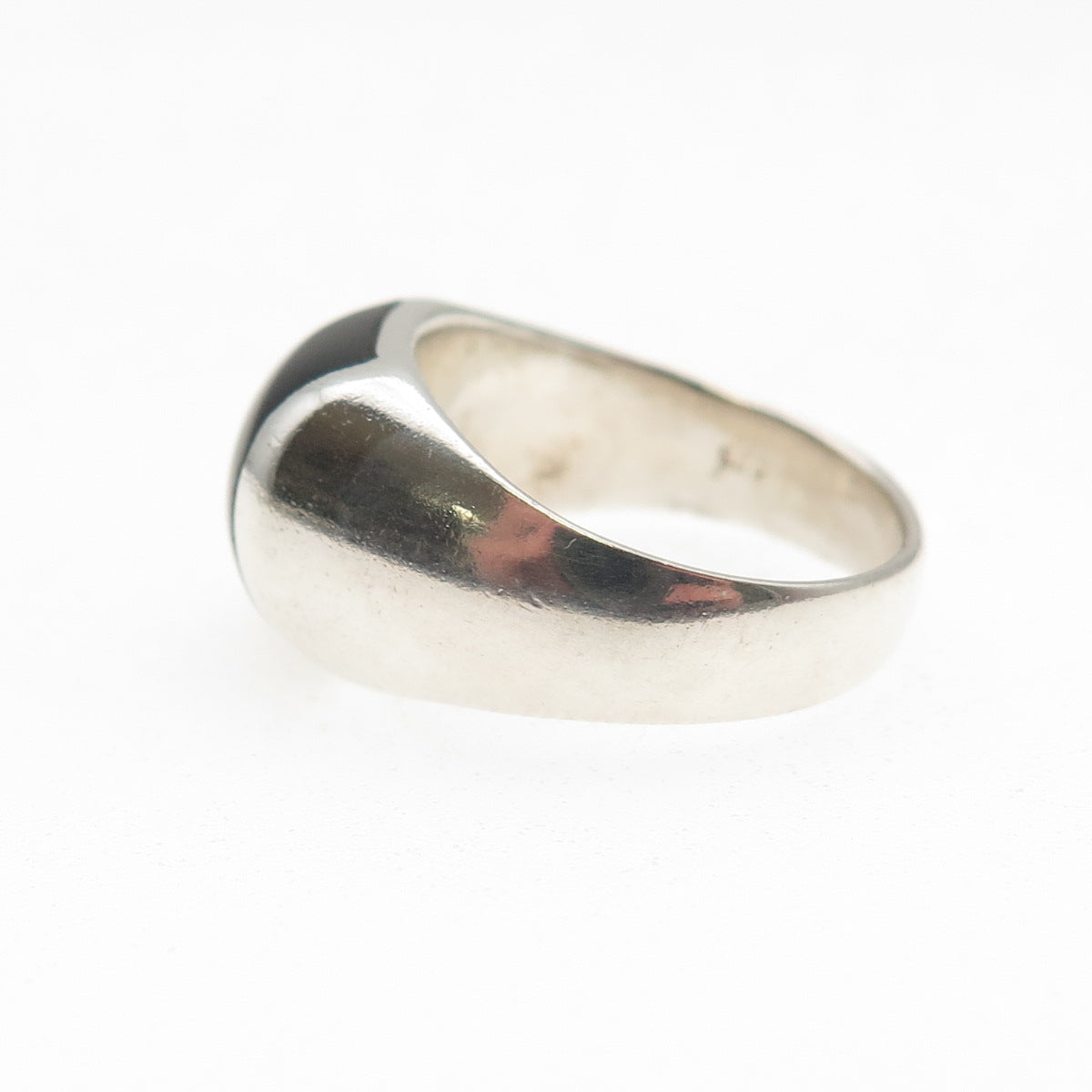 925 Sterling Silver Vintage Real Black Onyx Modernist Ring Size 6