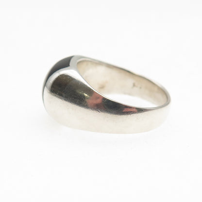 925 Sterling Silver Vintage Real Black Onyx Modernist Ring Size 6