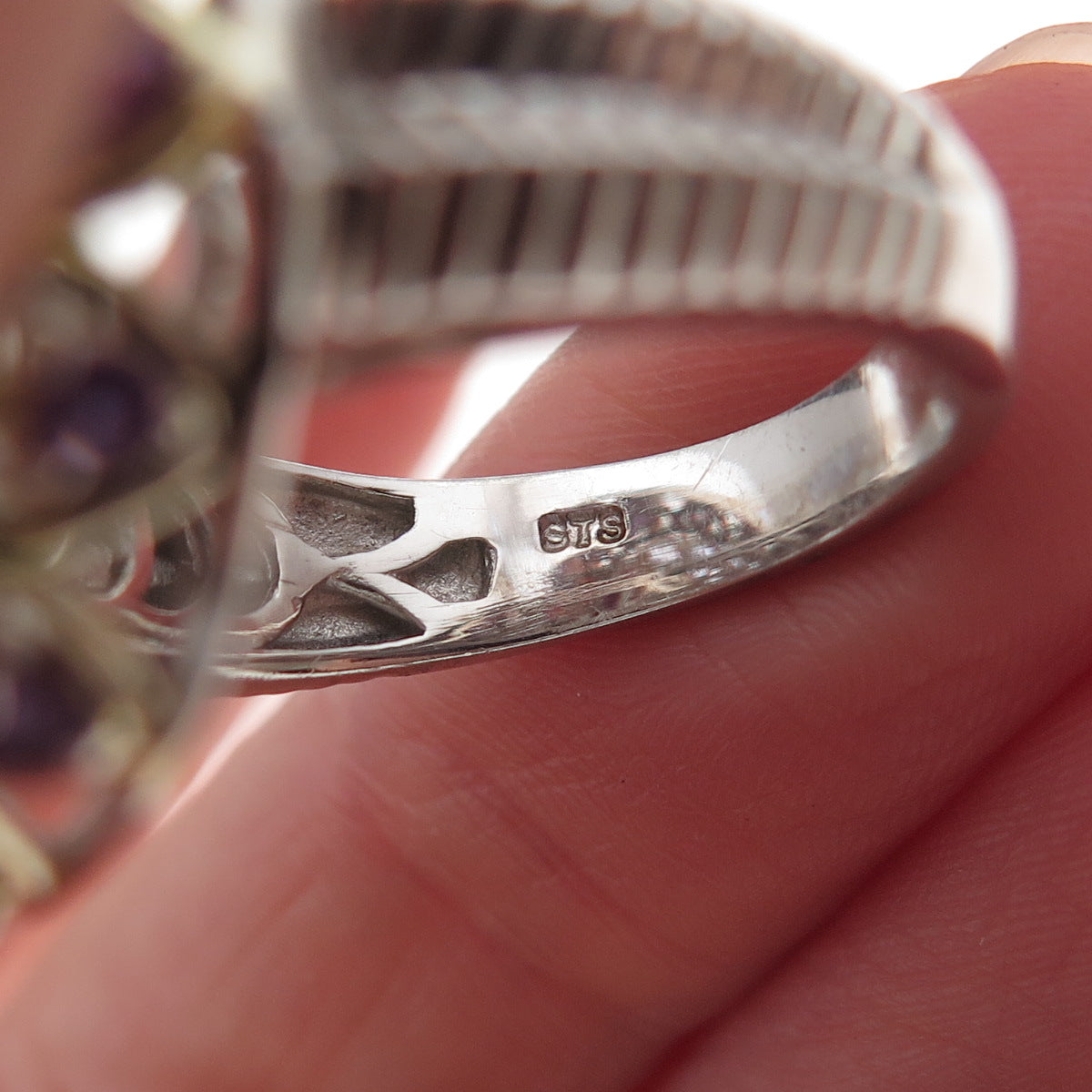 Chuck Clemency 925 Sterling Silver 2-Tone Real Tanzanite Amethyst Ring Size 8.25