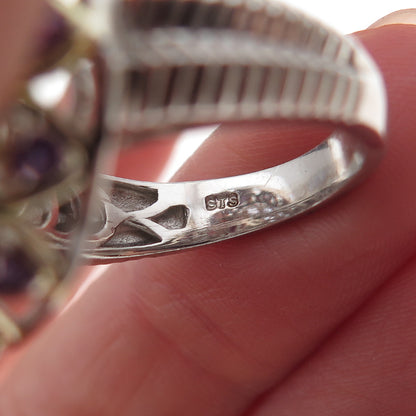 Chuck Clemency 925 Sterling Silver 2-Tone Real Tanzanite Amethyst Ring Size 8.25
