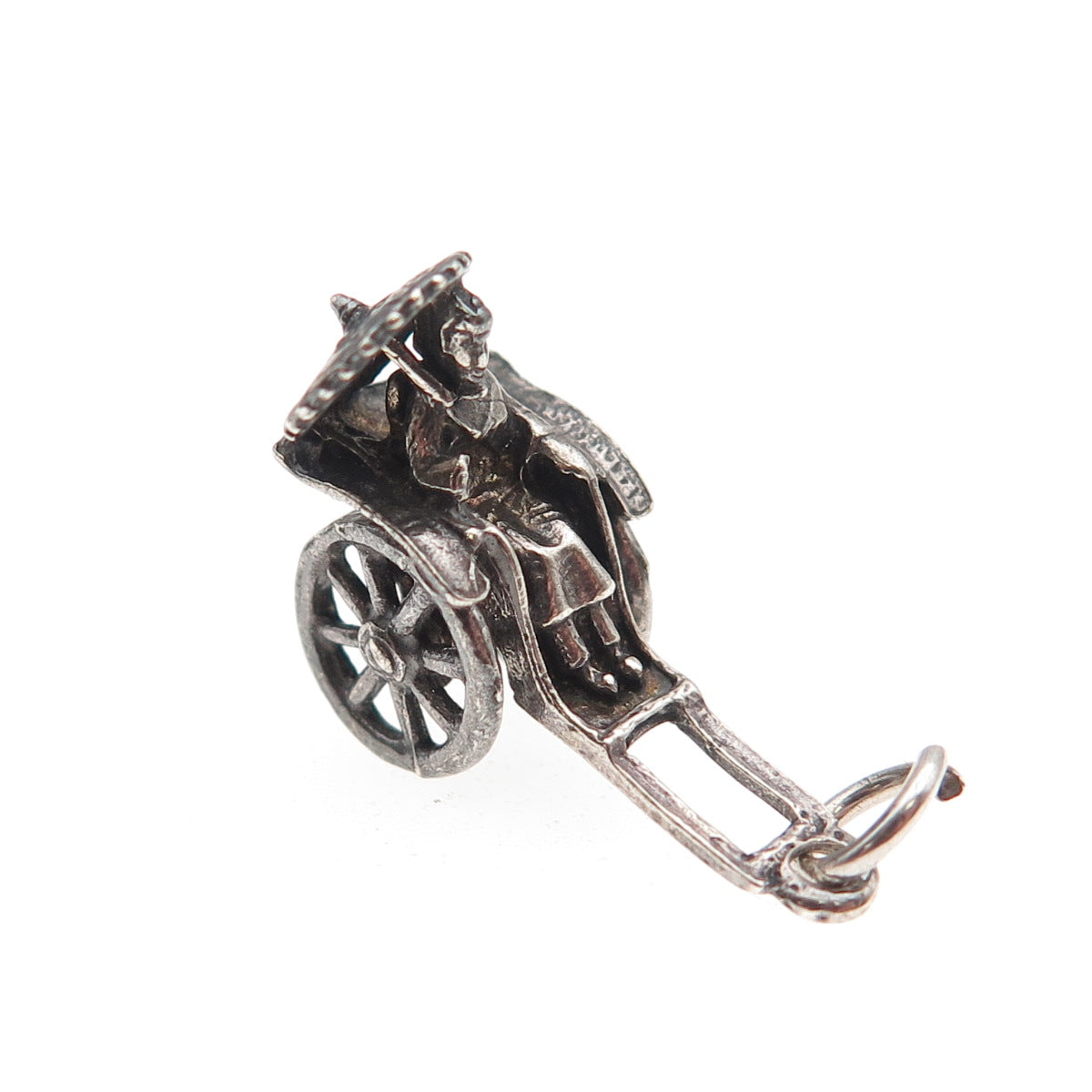 925 Sterling Silver Vintage Rickshaw Carriage Oxidized 3D Mini Charm Pendant