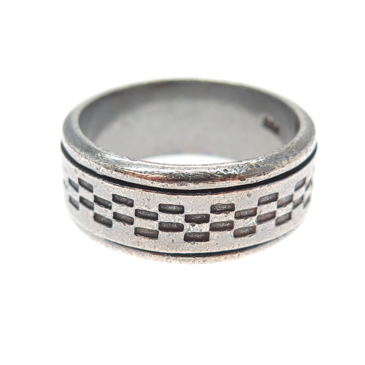 925 Sterling Silver Vintage Chess Oxidized Rotating Band Ring Size 12.5