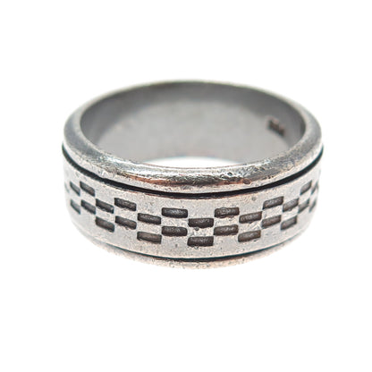 925 Sterling Silver Vintage Chess Oxidized Rotating Band Ring Size 12.5