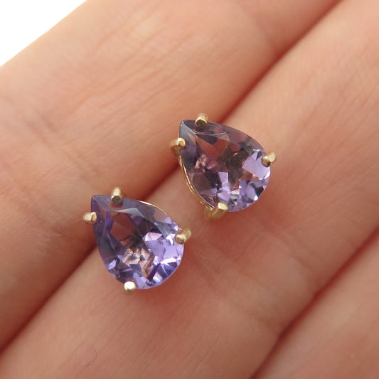 925 Sterling Silver Gold Plated Real Pear-Cut Amethyst Stud Earrings