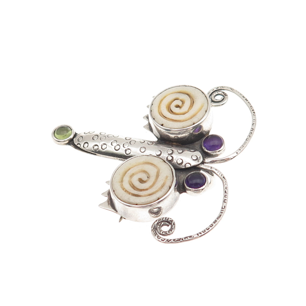 Echo of The Dreamer 925 Sterling Vintage Amethyst Peridot Dragonfly Pin Pendant
