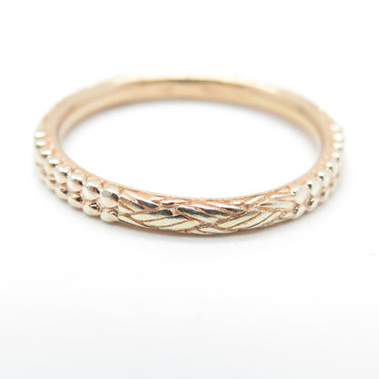 925 Sterling Silver Rose Gold Plated Granulated & Braided Band Ring Size 8.25