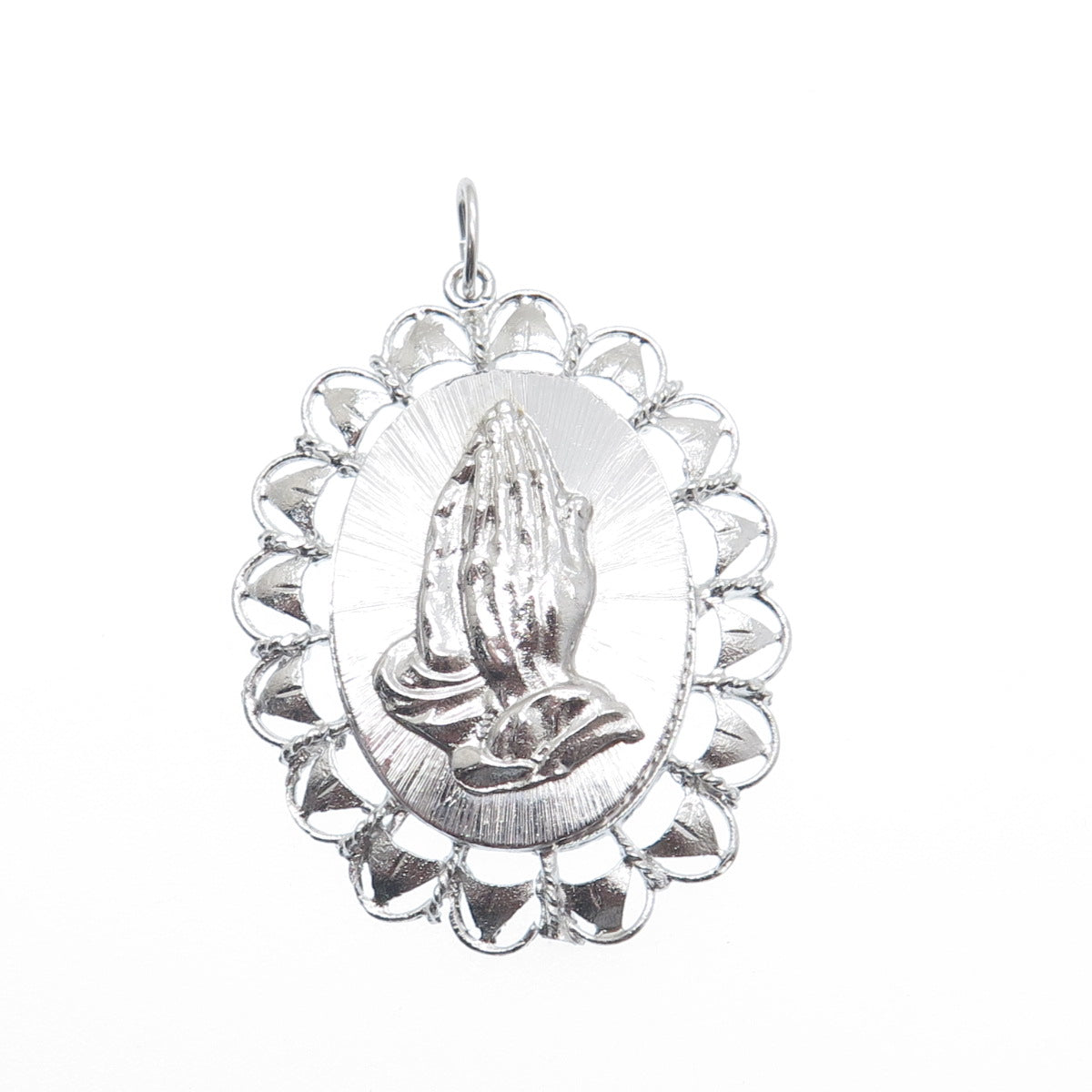 ART'S ELEGANCE 925 Sterling Silver Vintage Hands In Prayer Religious Pendant