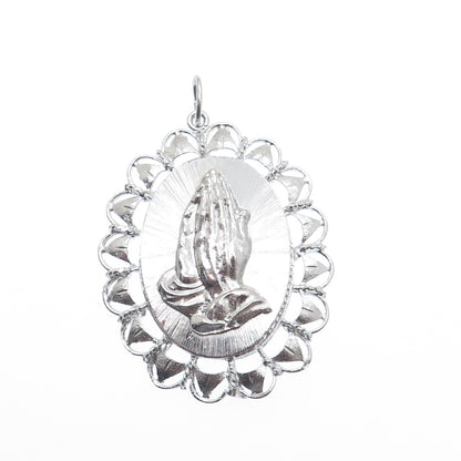ART'S ELEGANCE 925 Sterling Silver Vintage Hands In Prayer Religious Pendant