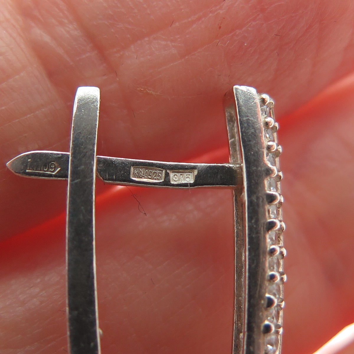 925 Sterling Silver & 9K Gold Vintage European Round-Cut C Z In & Out Earrings