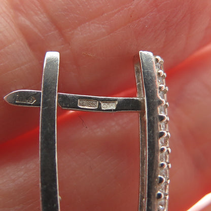 925 Sterling Silver & 9K Gold Vintage European Round-Cut C Z In & Out Earrings