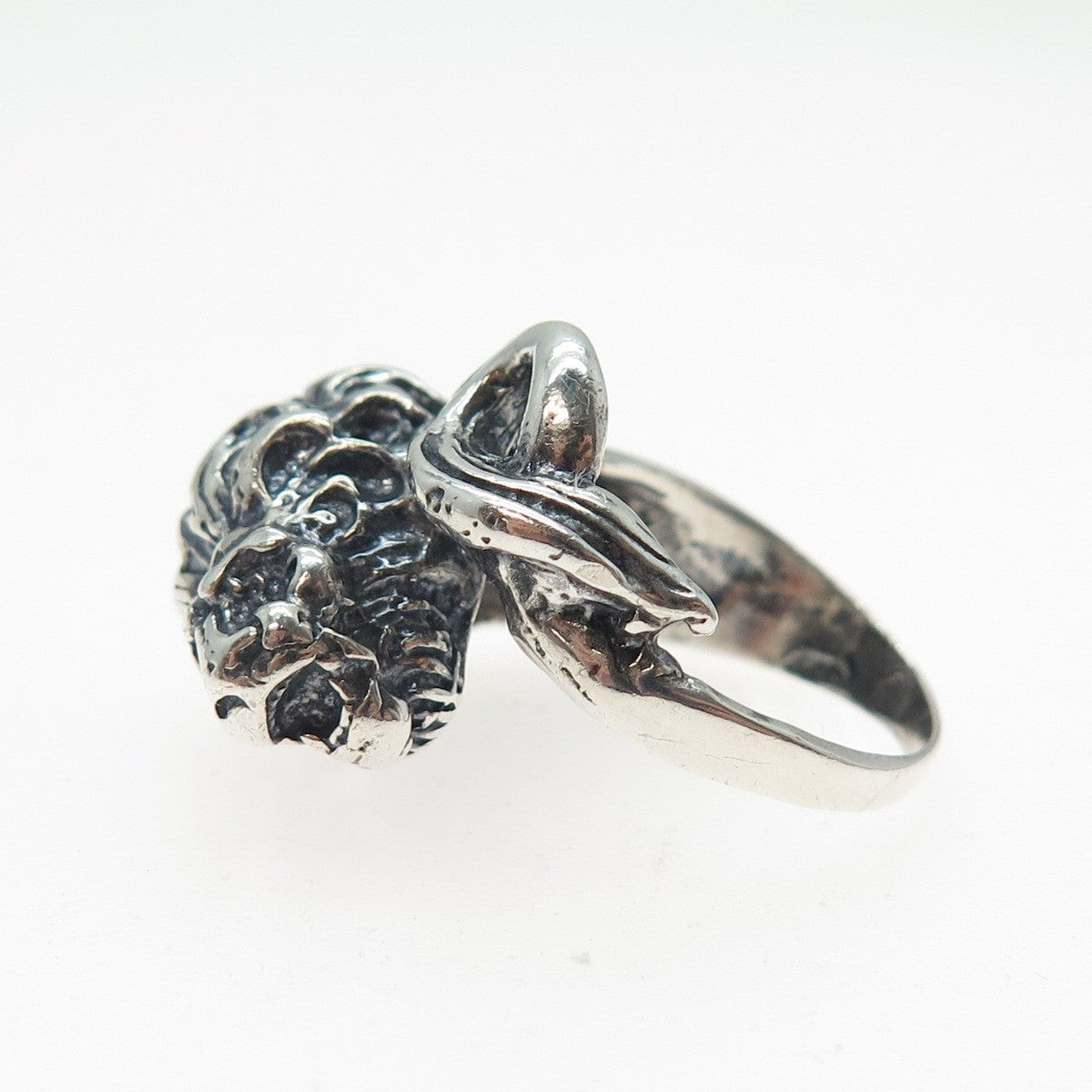 925 Sterling Silver Vintage Modernist Lion Oxidized Ring Size 6.5