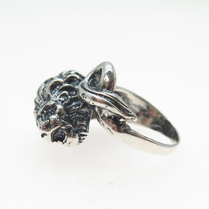 925 Sterling Silver Vintage Modernist Lion Oxidized Ring Size 6.5