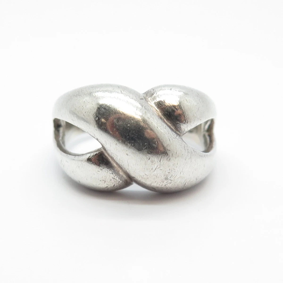 925 Sterling Silver Vintage Crossover Ring Size 8.25