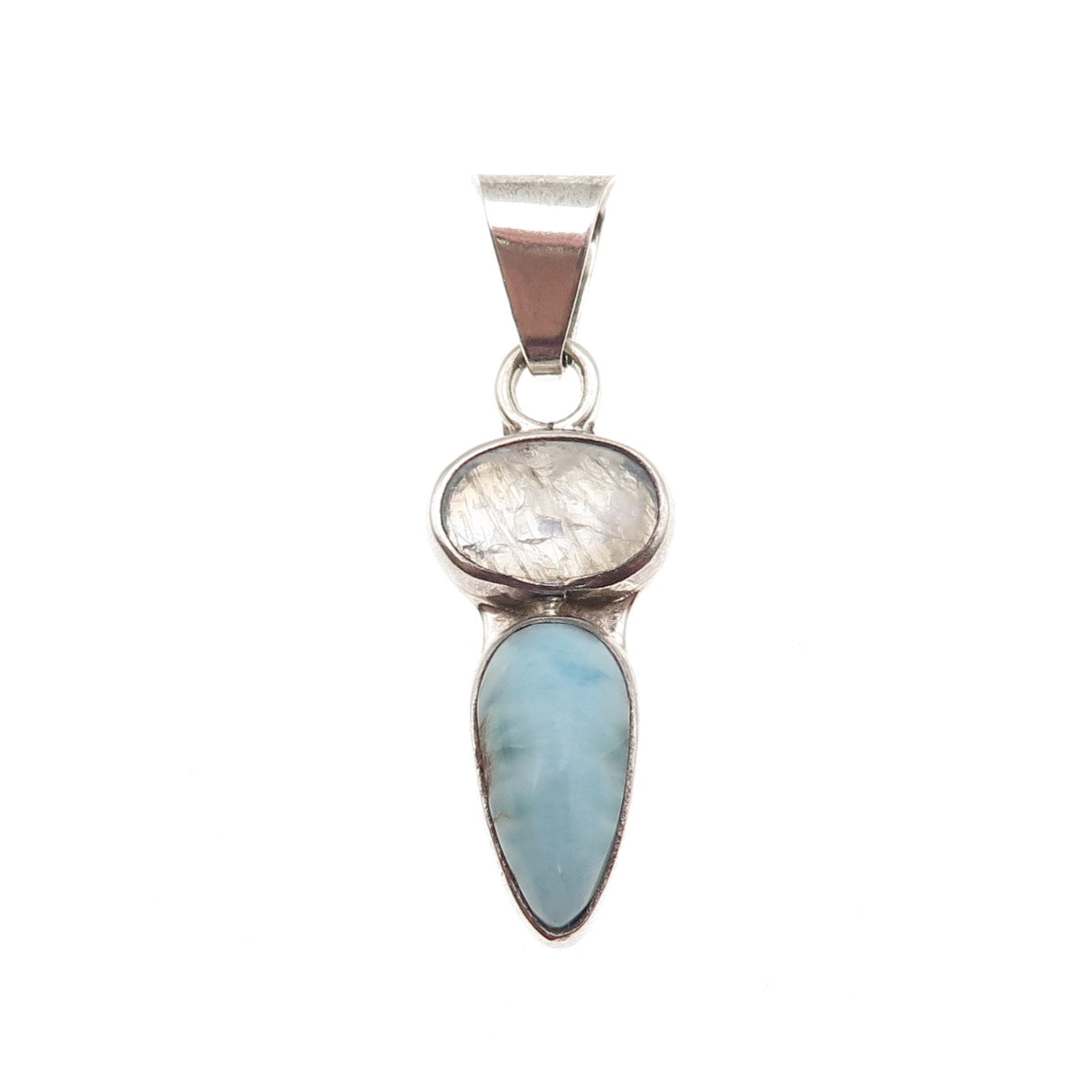Serafin Moctezuma 950 Silver Vintage Real Moonstone & Larimar Modernist Pendant