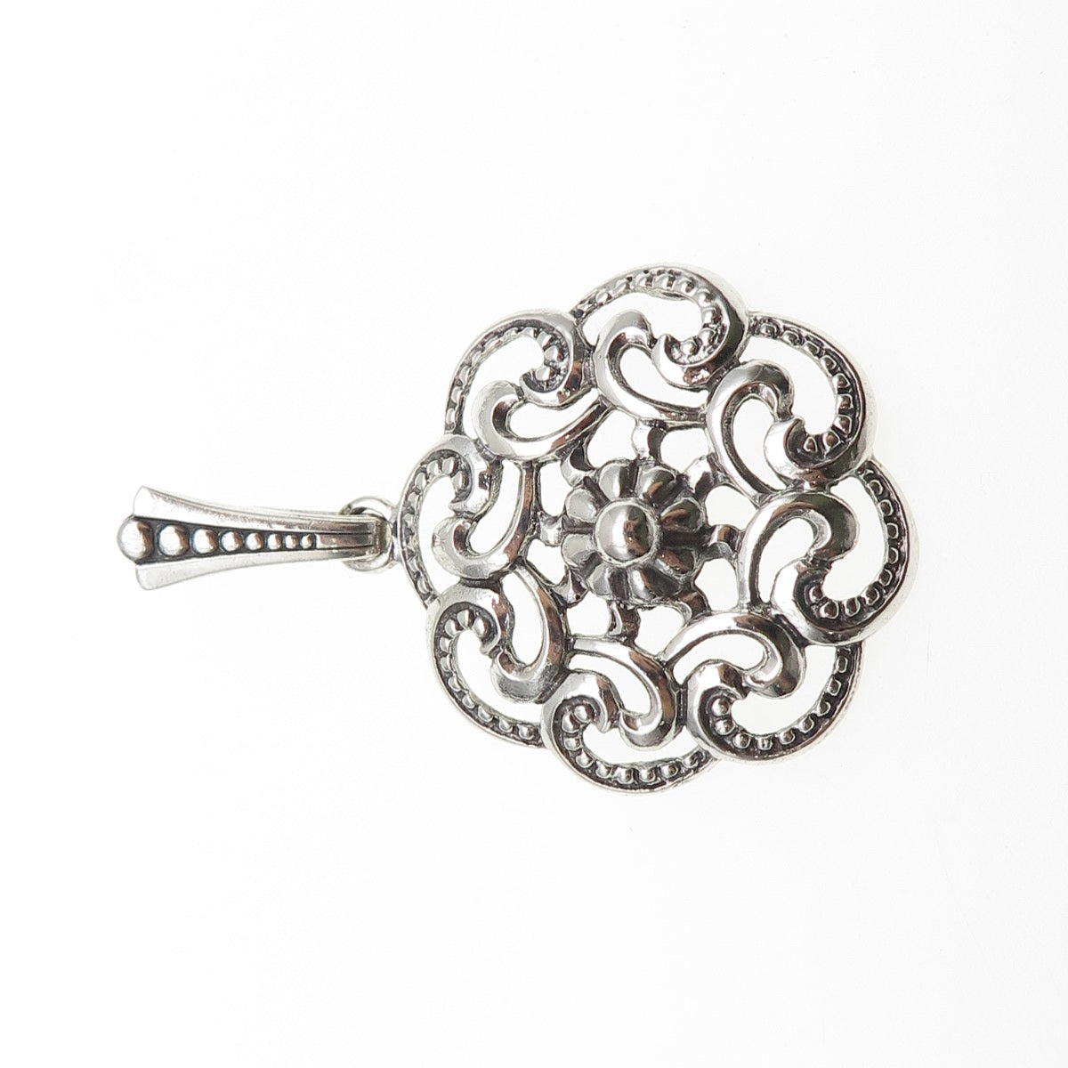 835 Silver Vintage European Flower Swirl Oxidized Charm Pendant